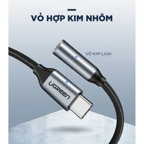 Cáp chuyển Type-C sang 3.5mm Ugreen AV142 - Kết nối tai nghe và loa, không chip DAC, chất lượng âm thanh tốt, thiết kế nhỏ gọn, tiện dụng.