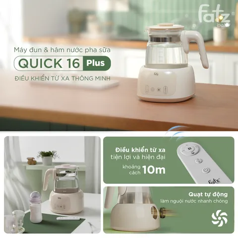 Máy đun và hâm nước pha sữa Fatzbaby Quick 16 Plus FB3508HB - Điều khiển từ xa, Giữ Nhiệt, Chức năng 2 trong 1 cho bé tiện lợi