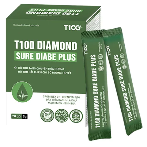 T100 Diamond Sure Diabe Plus - Bột uống hỗ trợ cải thiện đường huyết và sức khỏe tim mạch, chiết xuất tự nhiên, gói 3g