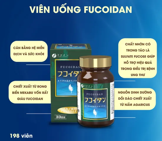 Viên Uống Fucoidan Fine Japan - Hỗ Trợ Cân Bằng Hệ Miễn Dịch, Chiết Xuất Tảo Mekabu và Nấm Agaricus, 198 Viên Hộp