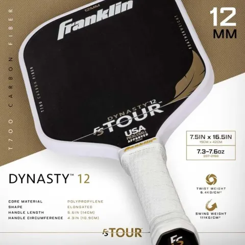 Vợt Pickleball Franklin FS Tour Featherweight Dynasty 12mm - Siêu nhẹ, Độ bền cao, Tăng cường kiểm soát - Sành điệu cho tín đồ thể thao