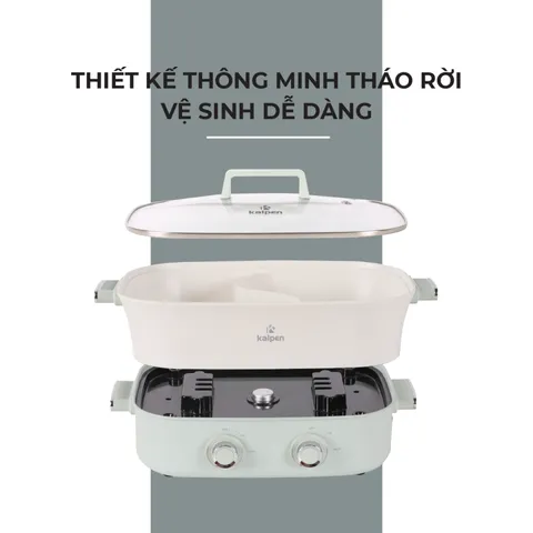 Bếp Nướng Lẩu Đa Năng Kalpen PP66 2200W - Hai Ngăn Nấu Tách Biệt, Dung Tích 6.5L, Chống Dính Siêu Bền, Tiện Lợi Cho Gia Đình