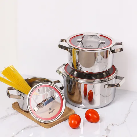 Bộ 3 Nồi Inox 3 Lớp Kalpen Emer EM1 - Dụng Cụ Nấu Ăn Đa Năng Cho Gia Đình, Kích Thước 16cm, 20cm, 24cm
