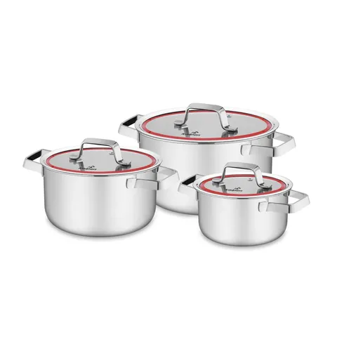 Bộ 3 Nồi Inox 3 Lớp Kalpen Emer EM1 - Dụng Cụ Nấu Ăn Đa Năng Cho Gia Đình, Kích Thước 16cm, 20cm, 24cm