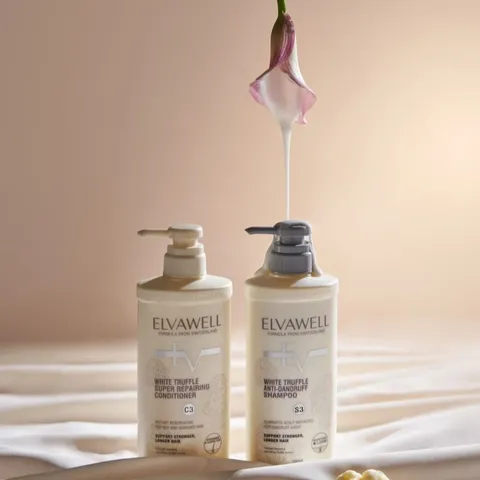 Cặp Dầu Gội Xả Giảm Gàu Elvawell White Truffle - Chăm Sóc Tóc Hư Tổn, Dưỡng Ẩm, Dung Tích 1000ml