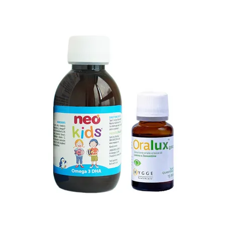 Combo Neo Kids Dầu Cá Omega 3 DHA & Oralux Drop Hỗ Trợ Bổ Mắt - Dinh Dưỡng Cho Trẻ Em Từ 1 Tuổi, Ngon Miệng, Dễ Uống