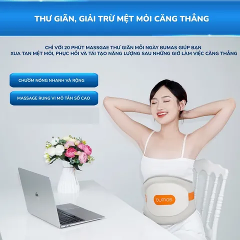 Đai Massage Chườm Ấm Lưng Bụng BUMAS M13 - Thiết Kế Không Dây, Massage 3 Cấp Độ, Pin 8000mAh, Giảm Đau Và Thư Giãn Hàng Ngày