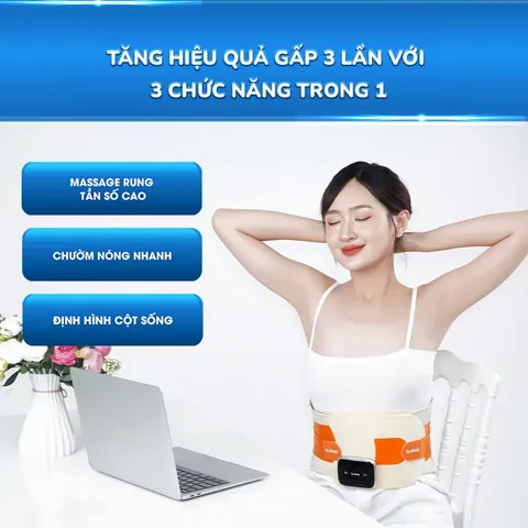 Đai Massage Lưng BUMAS M12 - Đai Hỗ Trợ Cột Sống với 3 Chế Độ Massage và Chườm Nóng, Giảm Đau Lưng Hiệu Quả