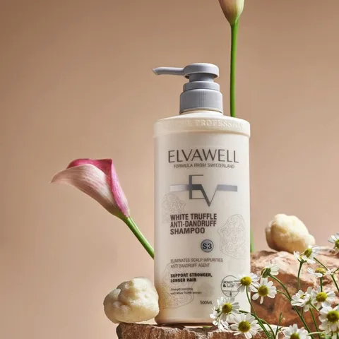 Dầu Gội Giảm Gàu Elvawell White Truffle - Chăm Sóc Tóc Suôn Mượt, Cân Bằng Độ Ẩm Da Đầu, 500ml