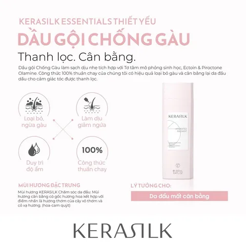 Dầu Gội Kerasilk Anti Dandruff 250ml - Ngăn Ngừa Gàu, Giảm Ngứa, Cân Bằng Da Đầu, Hỗ Trợ Làm Sạch Tóc, Công Thức Thuần Chay