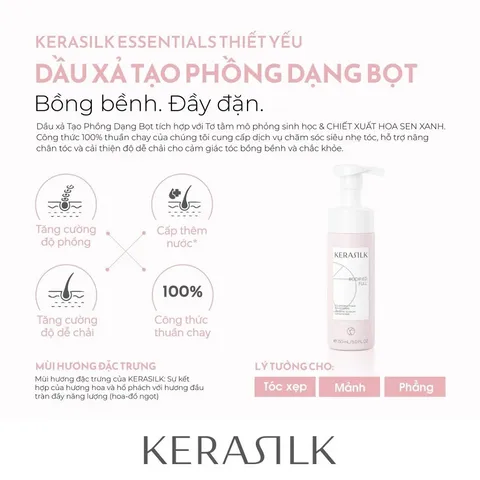 Dầu xả Kerasilk Volumizing Foam Conditioner 150ml - Dạng bọt tăng phồng tóc, nâng chân, dễ chải, hương hoa hổ phách ngọt ngào