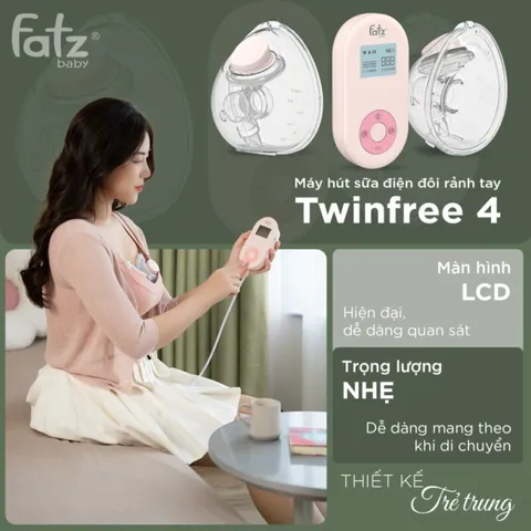 Máy Hút Sữa Điện Đôi Fatzbaby TwinFree 4 FB1310TP - Thiết Kế Rảnh Tay Với 9 Cấp Độ Hút, Tiết Kiệm Thời Gian Cho Mẹ
