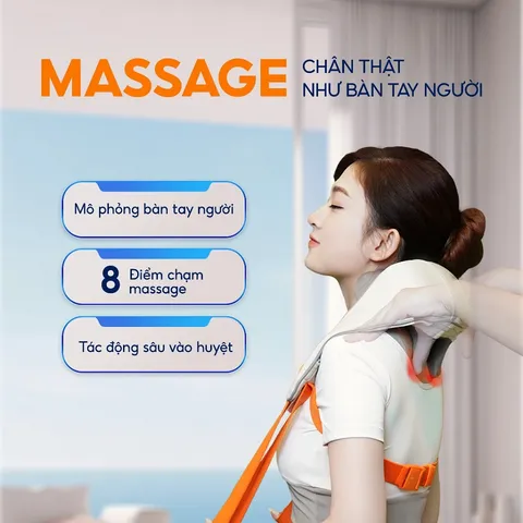 Máy Massage Cổ Vai Gáy Bumas M3 Pro - Con Lăn Silicon 8 Điểm, Công Nghệ Sưởi NTC, Thư Giãn Và Tăng Lưu Thông Máu, Thiết Kế Không Dây