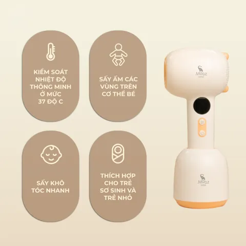 Máy Sấy Tóc Không Dây Cho Bé Moaz BéBé MB-088 - An Toàn, Thiết Kế Nhỏ Gọn, 4 Chế Độ Nhiệt Độ Cho Trẻ Sơ Sinh
