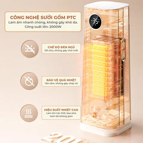Máy sưởi điện PTC Moaz BéBé MB–077 - 4 chế độ, công suất 2000W, an toàn sức khỏe, hẹn giờ tiện lợi, thiết kế hiện đại