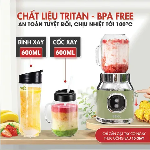 Máy Xay Sinh Tố Đa Năng Seka HR2223 500W - 3 Cối, Dao Xay Thép Không Gỉ, Hoạt Động Êm Ái, Xay Mịn Từ Rau Củ Đến Thịt