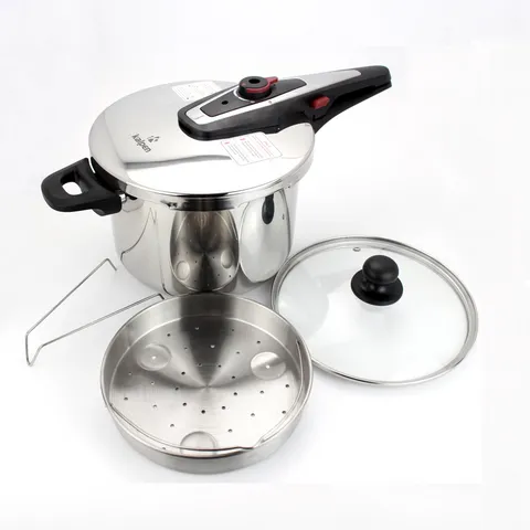 Nồi Áp Suất Inox Kalpen P2 6L - Thích Hợp Cho Bếp Từ, 4 Tầng Bảo Vệ, Vung Kính, Xửng Hấp Inox 304, An Toàn Dùng Cho Gia Đình 2-8 Người