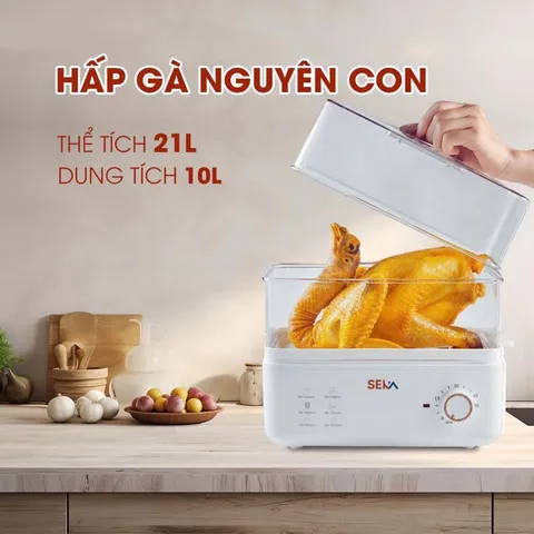 Nồi hấp điện 2 tầng đa năng SEKA - Thiết kế hiện đại 10L, hấp bánh, gà, rau củ, tiết kiệm thời gian và vẫn giữ độ tươi ngon.