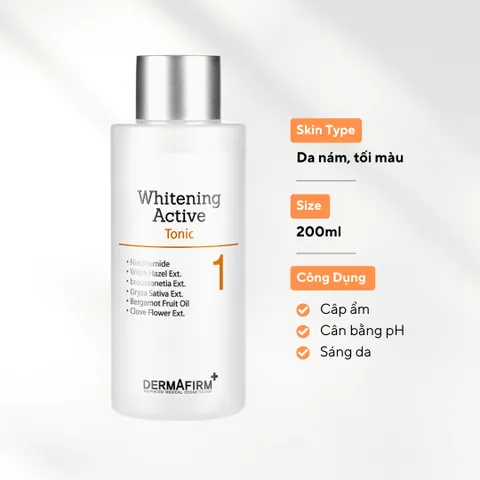 Nước Cân Bằng Dermafirm Whitening Active Tonic 200ml - Dưỡng Sáng Da, Cấp Ẩm, Giúp Da Đều Màu, Chống Nám, Tàn Nhang