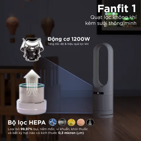 Quạt Lọc Không Khí Kèm Sưởi Fatzbaby Fanfit 1 FB8746YF - Đa Tính Năng, An Toàn Cho Bé, Thiết Kế Hiện Đại, Hiệu Suất Cao