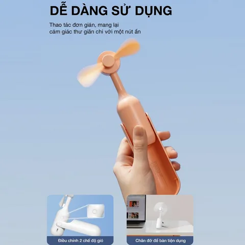 Quạt Mini Cầm Tay BUMAS BF03 Pro 2400mAh - Quạt Sạc Không Dây, Dễ Dàng Điều Chỉnh 2 Chế Độ Gió, An Toàn Cho Trẻ Em