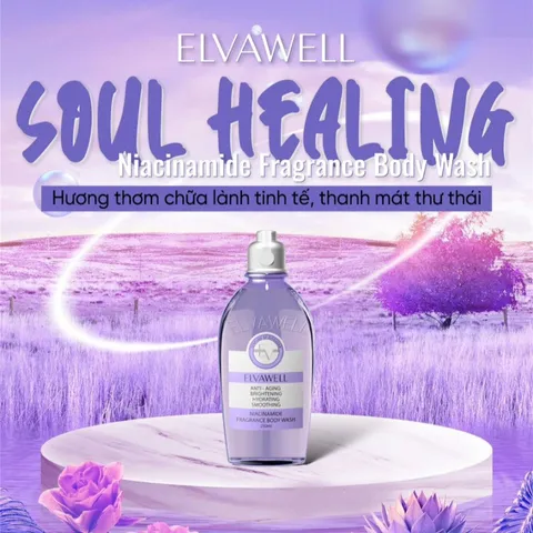 Sữa Tắm Nước Hoa Trắng Da Elvawell Niacinamide Soul Healing 250ml - Dưỡng ẩm, Làm Sáng Da, Hương Thơm Dịu Nhẹ