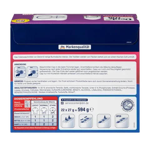 Viên giặt xả màu Denkmit 3in1 Aktiv Caps - Giặt sạch, xả cực bền màu và khử khuẩn, 22 viên tiện lợi cho quần áo thơm mát