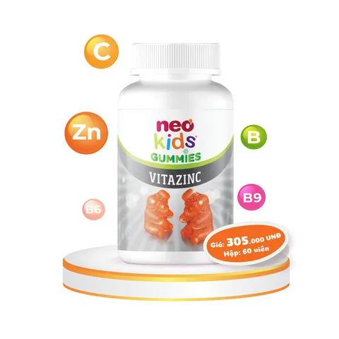 Viên nhai bổ sung kẽm hữu cơ cho bé Neo Kids Gummies Vitazinc - Tăng sức đề kháng, hỗ trợ trẻ ăn ngon, vị dâu thơm ngon, 60 viên