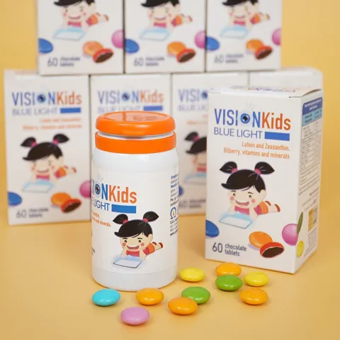 Viên nhai Vision Kids Blue Light - Bổ mắt cho trẻ, cung cấp Lutein và Zeaxanthin, hỗ trợ bảo vệ mắt khỏi ánh sáng xanh, hương vị socola.