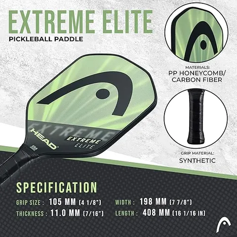 Vợt Pickleball Head Extreme Elite Fiberglass - Hệ thống tổ ong polymer, grip thoải mái, thiết kế kim cương kiểm soát tốt bóng