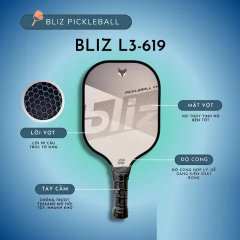 Vợt Pickleball Bliz Sport L3-619 - Sợi Thủy Tinh Chuyên Dụng Cho Người Mới Chơi, Khả Năng Kiểm Soát Tốt, Thiết Kế Êm Ái