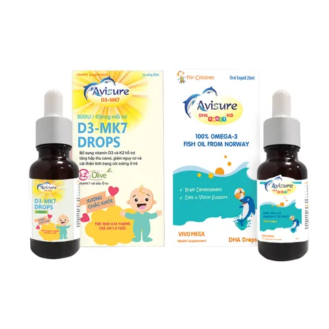 Bộ đôi Vitamin Avisure DHA và D3MK7 cho bé - Hỗ trợ phát triển chiều cao, trí tuệ thông minh và thị lực sáng khỏe