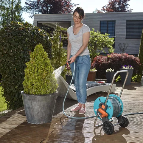 Bộ vòi tưới cây Gardena 18502-20 - Hệ thống tưới 20m với xe cuộn, vòi phun & dây dẫn nước cho vườn, sân vườn và biệt thự