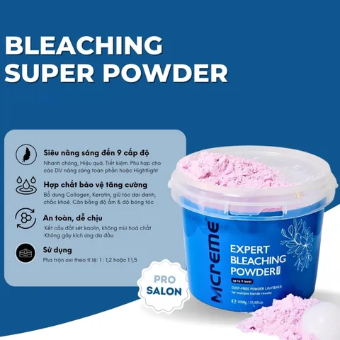 Bột Tẩy Tóc Hồng Mcreme Expert Bleaching Power - Nâng Sáng Đến Mức Độ 9, Bảo Vệ Tóc, Thích Hợp Cho Tóc Nhuộm và Tự Nhiên