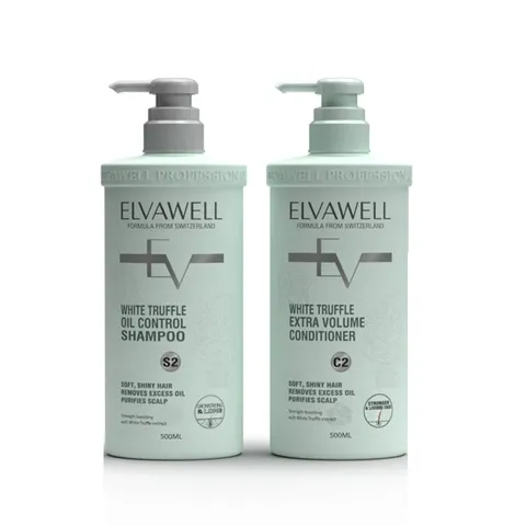 Cặp dầu gội xả Elvawell White Truffle Oil Control cho tóc dầu - Kiểm soát dầu, làm sạch sâu và nuôi dưỡng mềm mượt - 500ml/1000ml