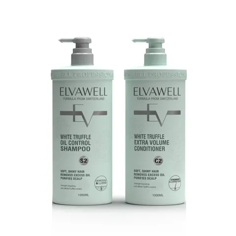 Cặp dầu gội xả Elvawell White Truffle Oil Control cho tóc dầu - Kiểm soát dầu, làm sạch sâu và nuôi dưỡng mềm mượt - 500ml/1000ml