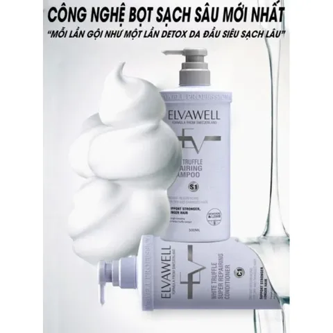Cặp Dầu Gội Xả Phục Hồi Tóc Hư Tổn Elvawell White Truffle Repair - Dưỡng Ẩm và Chăm Sóc Tóc Mềm Mượt 1000ml