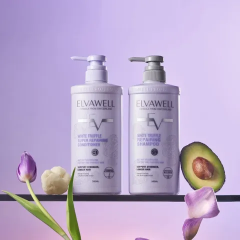 Cặp Dầu Gội Xả Phục Hồi Tóc Hư Tổn Elvawell White Truffle Repair - Dưỡng Ẩm và Chăm Sóc Tóc Mềm Mượt 1000ml