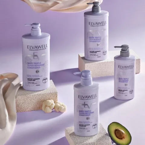 Cặp Dầu Gội Xả Phục Hồi Tóc Hư Tổn Elvawell White Truffle Repair - Dưỡng Ẩm và Chăm Sóc Tóc Mềm Mượt 1000ml