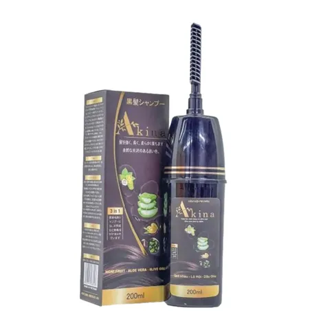 Dầu Gội Phủ Bạc Akina Nhật Bản 200ML - Nhuộm Đen Tóc Tự Nhiên, Kèm Lược Tiện Lợi, Hỗ Trợ Phục Hồi Tóc Hư Tổn