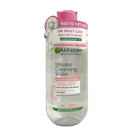 Nước Tẩy Trang Garnier Micellar Cleansing Water 400ml - Làm Sạch Da An Toàn, Hiệu Quả Cho Mọi Loại Da, Không Chứa Cồn