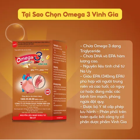 Viên Dầu Cá Omega 3 Vinh Gia 2 - Tinh Chế EPA & DHA Hỗ Trợ Tim Mạch, Thị Lực, Não Bộ - Lọ 60 Viên Dành Cho Người Trưởng Thành
