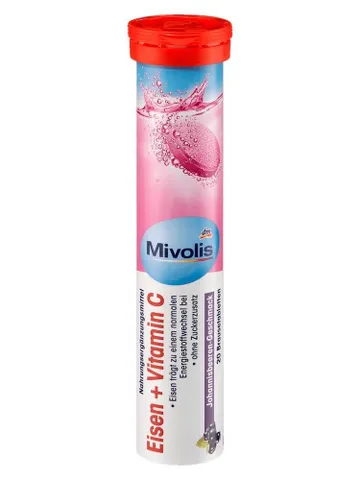 Viên sủi bổ sung Sắt và Vitamin C Mivolis Eisen + Vitamin C - Hỗ trợ miễn dịch, không đường, thuần chay, hương nho thơm ngon