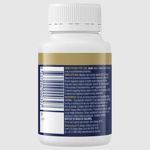 Viên uống BioCeuticals Migraine Care - Hỗ trợ giảm đau nửa đầu & tăng cường tuần hoàn, 60 viên của Úc