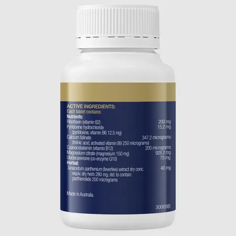 Viên uống BioCeuticals Migraine Care - Hỗ trợ giảm đau nửa đầu & tăng cường tuần hoàn, 60 viên của Úc