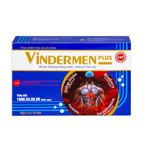 Viên Uống Hỗ Trợ Lưu Thông Máu Vindermen Plus - Tăng Cường Tuần Hoàn và Giảm Tê Mỏi Chân Tay - Thực Phẩm Chức Năng Thiên Nhiên