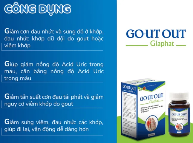 Viên uống hỗ trợ điều trị gút G.o.u.t Out Gia Phát - Giảm Acid Uric, cải thiện đau sưng khớp, 40 viên hữu cơ thiên nhiên