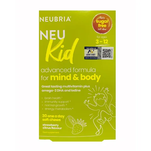 Vitamin Tổng Hợp Neubria Neu Kid Multivitamin + Omega-3 cho Trẻ 3-12 Tháng - Viên Nhai Dễ Dùng, Hỗ Trợ Sức Khỏe Toàn Diện