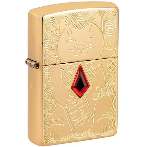 Bật Lửa Zippo 49802 Armor Họa Tiết Mèo Thần Tài May Mắn - Độc Đáo, Vỏ Đồng Thau Bền Chắc, Ấn Tượng Quà Tặng Fans Mèo