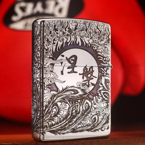 Bật Lửa Zippo Mạ Chrome Đen Khắc Phượng Hoàng - Bật Lửa Xăng Chính Hãng Mỹ, Âm Thanh 